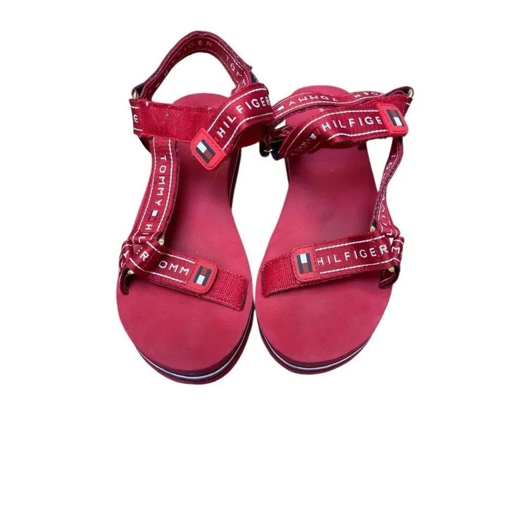 Tommy Hilfiger Red Logo Strap Platform Sandals Women’s Size 9 Y2K Sporty